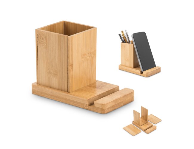 ERWIN. Conjunto de secretária com suporte para celular e copo